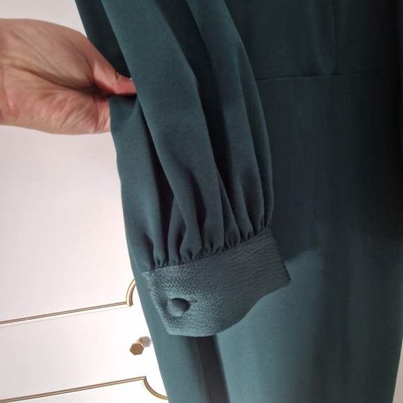 Forest Green Calvin Klein Midi Dress with Slight Bloom Sleeve with Button Detail - Picture 2 of 3